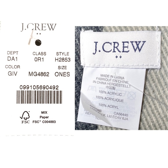 J. Crew Classic Plaid Scarf 77.5” Gray Ivory - Picture 8 of 8
